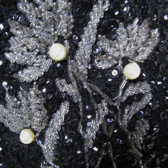 VTG 60s Hand Beaded M Floral Mod Glam Cocktail Party Wool MCM Shell Top Black - Picture 5 of 11